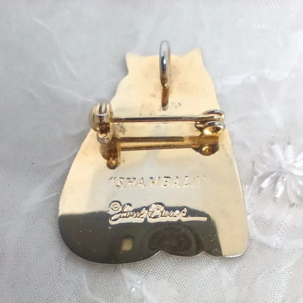 Laurel Burch Shambala Cat Brooch Red Gold Tone Enamel Striped Kitty Pin VTG - Picture 4 of 4